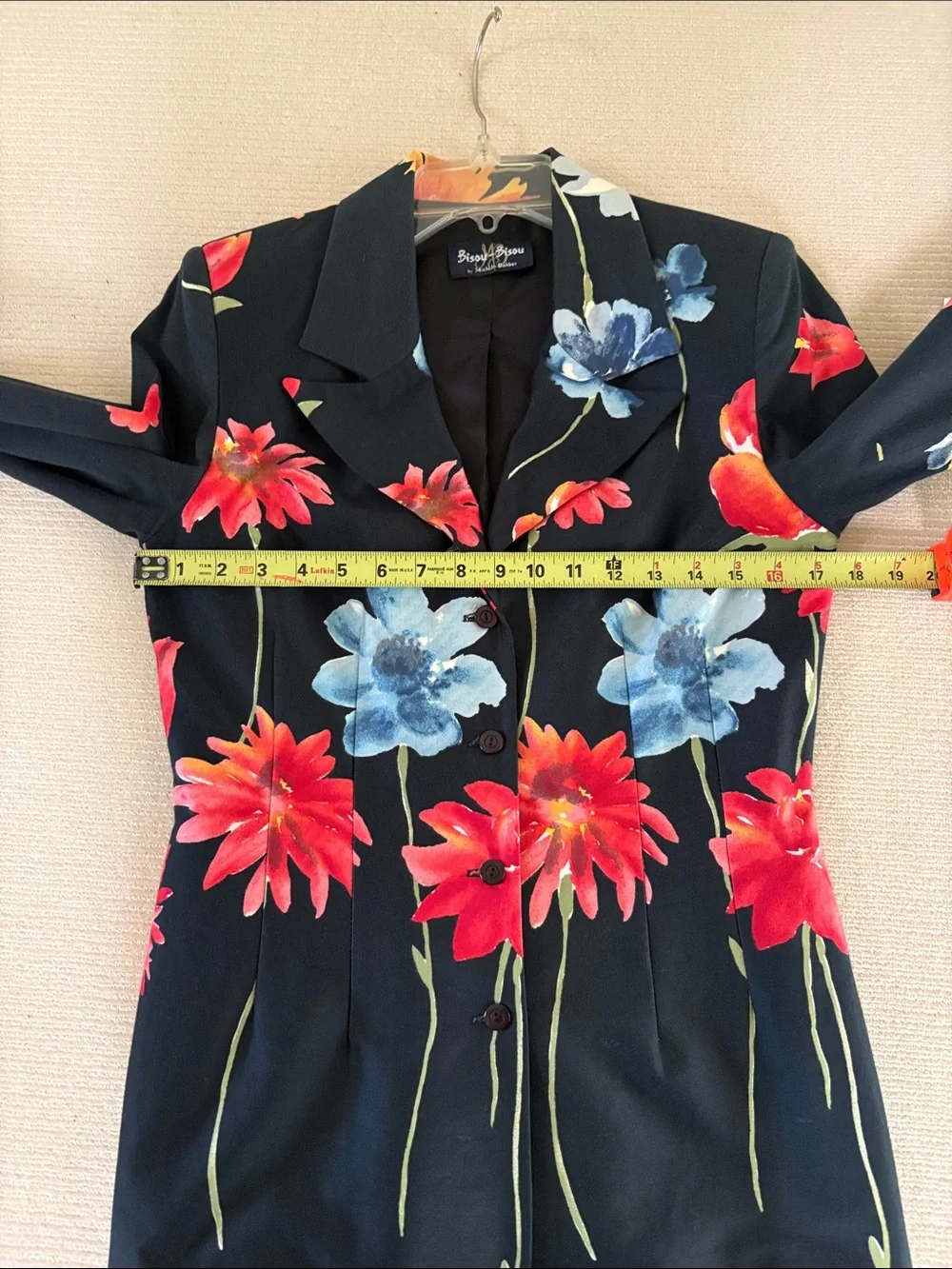 Bisou Bisou Women’s Black Blazer with Red & Blue Floral Print